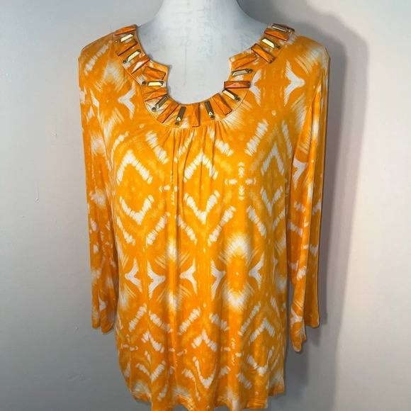 Ruby Rd, M stone & stud shape embellishments a long front collar line. cream& or - Picture 5 of 5